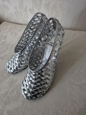 Jeffrey Campbell Silver Woven Ballet Flats